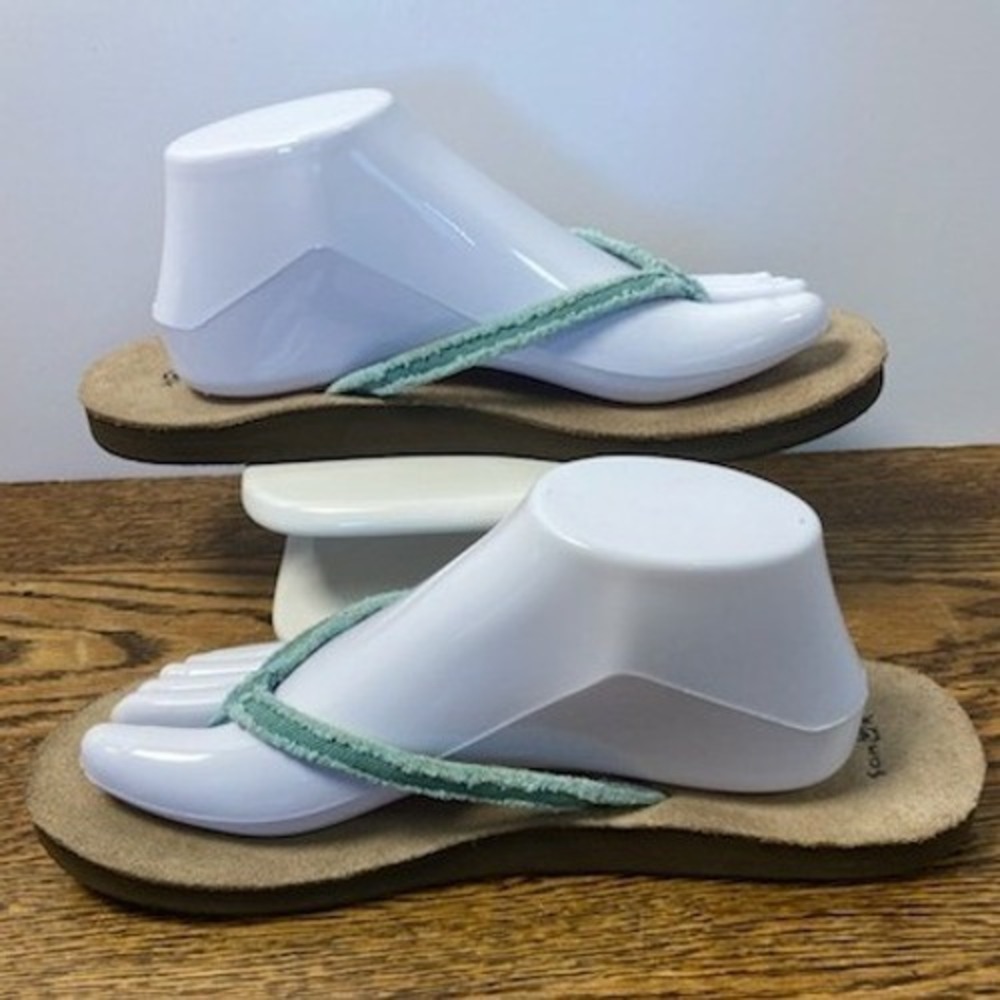 Sanuk Yoga Mat Flip Flops Womens 10 Seafoam Green Frayed Strap Sandals Comfort - Picture 4 of 6
